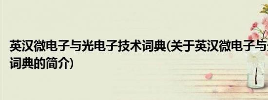 英汉微电子与光电子技术词典(关于英汉微电子与光电子技术词典的简介)