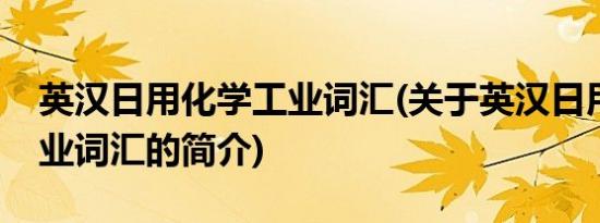 英汉日用化学工业词汇(关于英汉日用化学工业词汇的简介)