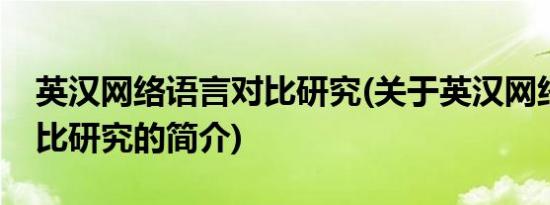 英汉网络语言对比研究(关于英汉网络语言对比研究的简介)