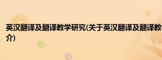 英汉翻译及翻译教学研究(关于英汉翻译及翻译教学研究的简介)