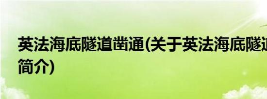 英法海底隧道凿通(关于英法海底隧道凿通的简介)