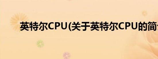 英特尔CPU(关于英特尔CPU的简介)