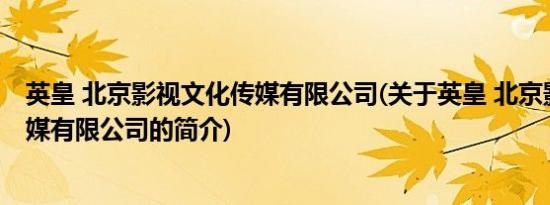 英皇 北京影视文化传媒有限公司(关于英皇 北京影视文化传媒有限公司的简介)