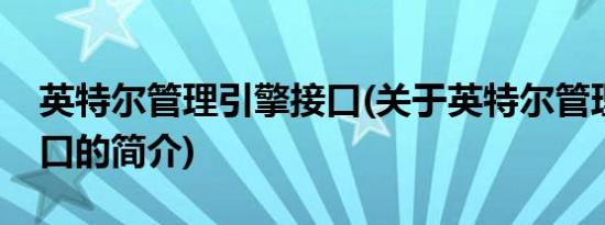 英特尔管理引擎接口(关于英特尔管理引擎接口的简介)