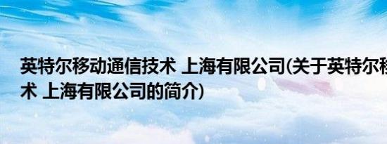 英特尔移动通信技术 上海有限公司(关于英特尔移动通信技术 上海有限公司的简介)