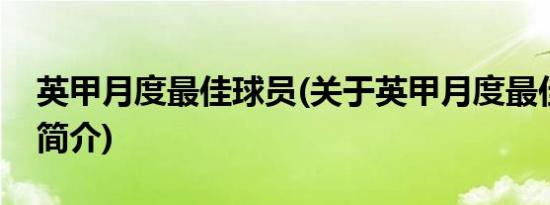 英甲月度最佳球员(关于英甲月度最佳球员的简介)