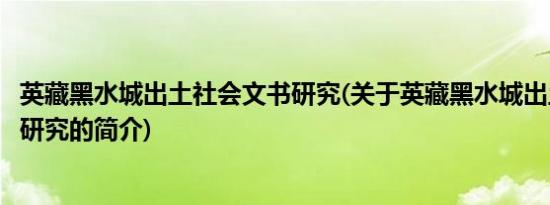 英藏黑水城出土社会文书研究(关于英藏黑水城出土社会文书研究的简介)