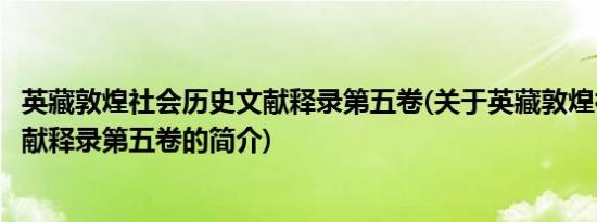 英藏敦煌社会历史文献释录第五卷(关于英藏敦煌社会历史文献释录第五卷的简介)