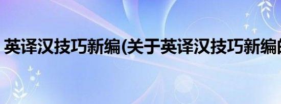 英译汉技巧新编(关于英译汉技巧新编的简介)