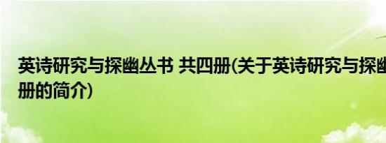 英诗研究与探幽丛书 共四册(关于英诗研究与探幽丛书 共四册的简介)