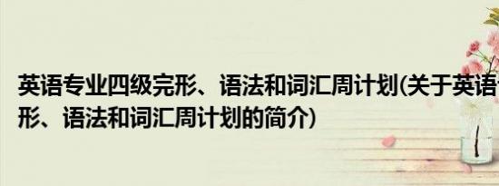 英语专业四级完形、语法和词汇周计划(关于英语专业四级完形、语法和词汇周计划的简介)