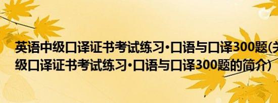 英语中级口译证书考试练习·口语与口译300题(关于英语中级口译证书考试练习·口语与口译300题的简介)