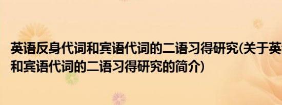 英语反身代词和宾语代词的二语习得研究(关于英语反身代词和宾语代词的二语习得研究的简介)