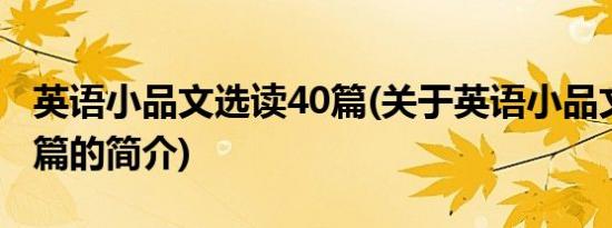 英语小品文选读40篇(关于英语小品文选读40篇的简介)