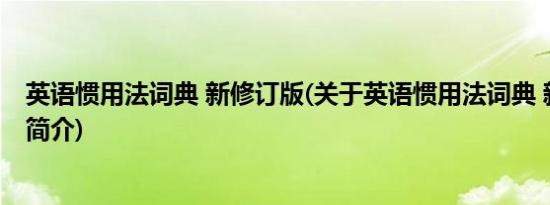 英语惯用法词典 新修订版(关于英语惯用法词典 新修订版的简介)