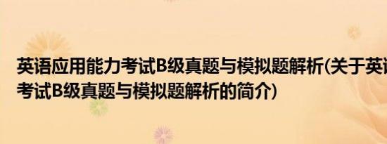 英语应用能力考试B级真题与模拟题解析(关于英语应用能力考试B级真题与模拟题解析的简介)