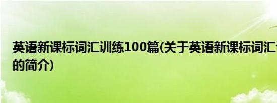 英语新课标词汇训练100篇(关于英语新课标词汇训练100篇的简介)