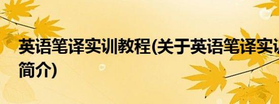 英语笔译实训教程(关于英语笔译实训教程的简介)