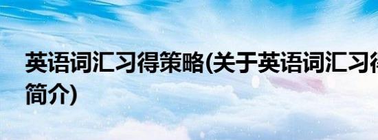 英语词汇习得策略(关于英语词汇习得策略的简介)