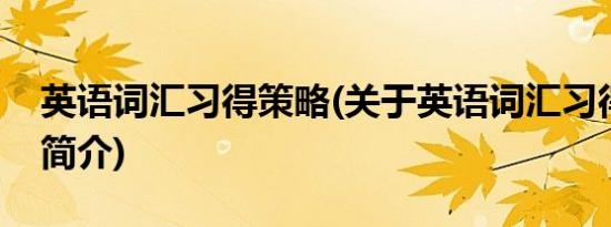 英语词汇习得策略(关于英语词汇习得策略的简介)