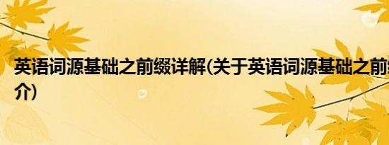 英语词源基础之前缀详解(关于英语词源基础之前缀详解的简介)