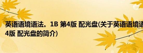 英语语境语法。1B 第4版 配光盘(关于英语语境语法。1B 第4版 配光盘的简介)