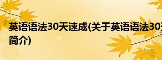 英语语法30天速成(关于英语语法30天速成的简介)