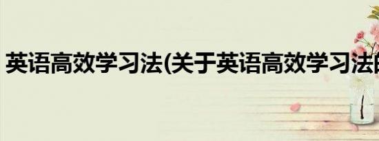 英语高效学习法(关于英语高效学习法的简介)