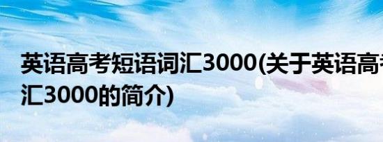 英语高考短语词汇3000(关于英语高考短语词汇3000的简介)