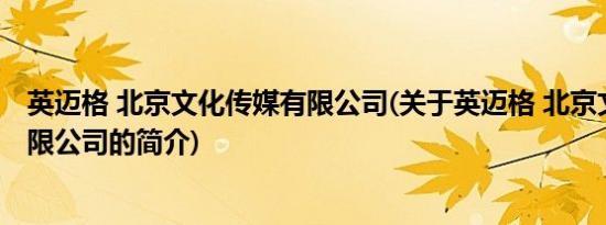 英迈格 北京文化传媒有限公司(关于英迈格 北京文化传媒有限公司的简介)