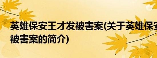 英雄保安王才发被害案(关于英雄保安王才发被害案的简介)