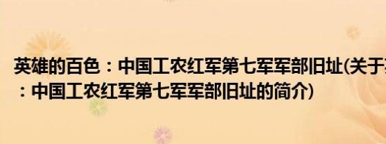 英雄的百色：中国工农红军第七军军部旧址(关于英雄的百色：中国工农红军第七军军部旧址的简介)