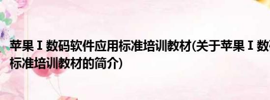 苹果Ⅰ数码软件应用标准培训教材(关于苹果Ⅰ数码软件应用标准培训教材的简介)