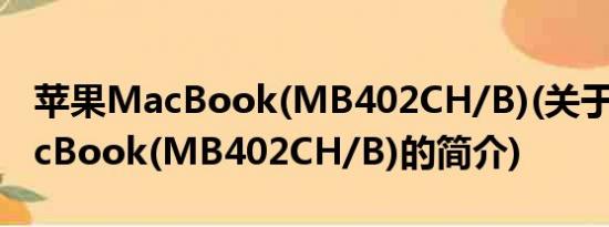 苹果MacBook(MB402CH/B)(关于苹果MacBook(MB402CH/B)的简介)