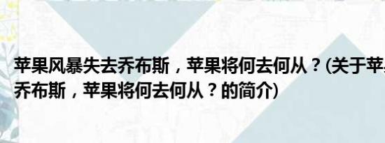 苹果风暴失去乔布斯，苹果将何去何从？(关于苹果风暴失去乔布斯，苹果将何去何从？的简介)