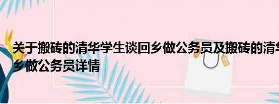 关于搬砖的清华学生谈回乡做公务员及搬砖的清华学生谈回乡做公务员详情