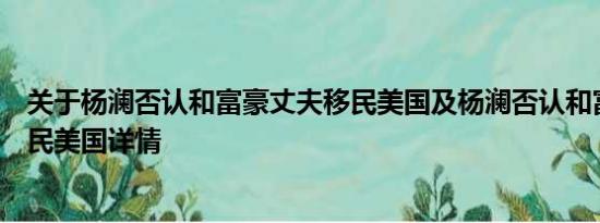 关于杨澜否认和富豪丈夫移民美国及杨澜否认和富豪丈夫移民美国详情