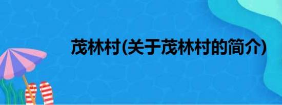 茂林村(关于茂林村的简介)