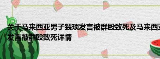 关于马来西亚男子猥琐发言被群殴致死及马来西亚男子猥琐发言被群殴致死详情