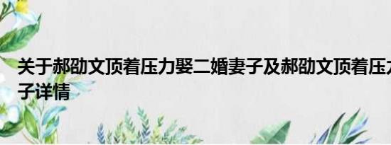 关于郝劭文顶着压力娶二婚妻子及郝劭文顶着压力娶二婚妻子详情