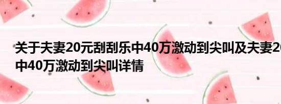 关于夫妻20元刮刮乐中40万激动到尖叫及夫妻20元刮刮乐中40万激动到尖叫详情