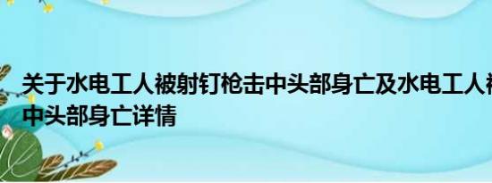 关于水电工人被射钉枪击中头部身亡及水电工人被射钉枪击中头部身亡详情