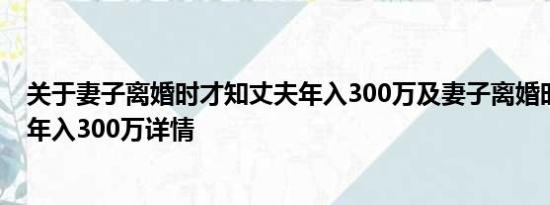 关于妻子离婚时才知丈夫年入300万及妻子离婚时才知丈夫年入300万详情