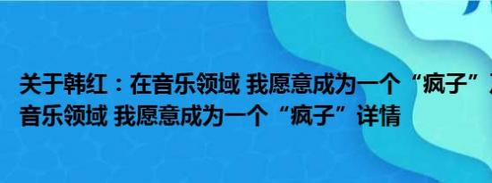 关于韩红：在音乐领域 我愿意成为一个“疯子”及韩红：在音乐领域 我愿意成为一个“疯子”详情