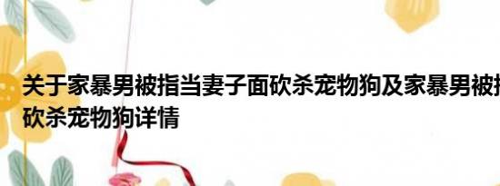 关于家暴男被指当妻子面砍杀宠物狗及家暴男被指当妻子面砍杀宠物狗详情