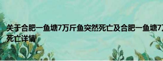 关于合肥一鱼塘7万斤鱼突然死亡及合肥一鱼塘7万斤鱼突然死亡详情