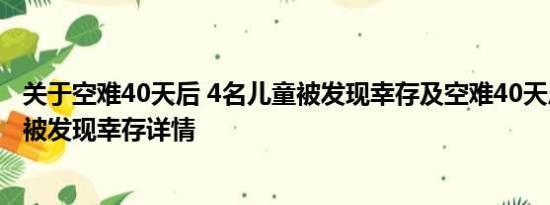 关于空难40天后 4名儿童被发现幸存及空难40天后 4名儿童被发现幸存详情