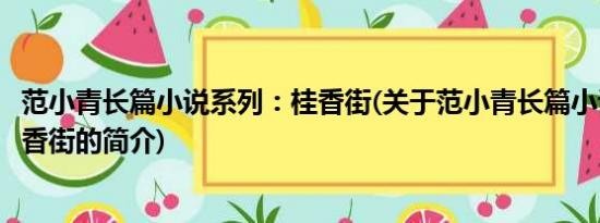 范小青长篇小说系列：桂香街(关于范小青长篇小说系列：桂香街的简介)