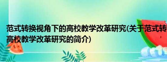 范式转换视角下的高校教学改革研究(关于范式转换视角下的高校教学改革研究的简介)