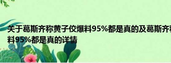 关于葛斯齐称黄子佼爆料95%都是真的及葛斯齐称黄子佼爆料95%都是真的详情